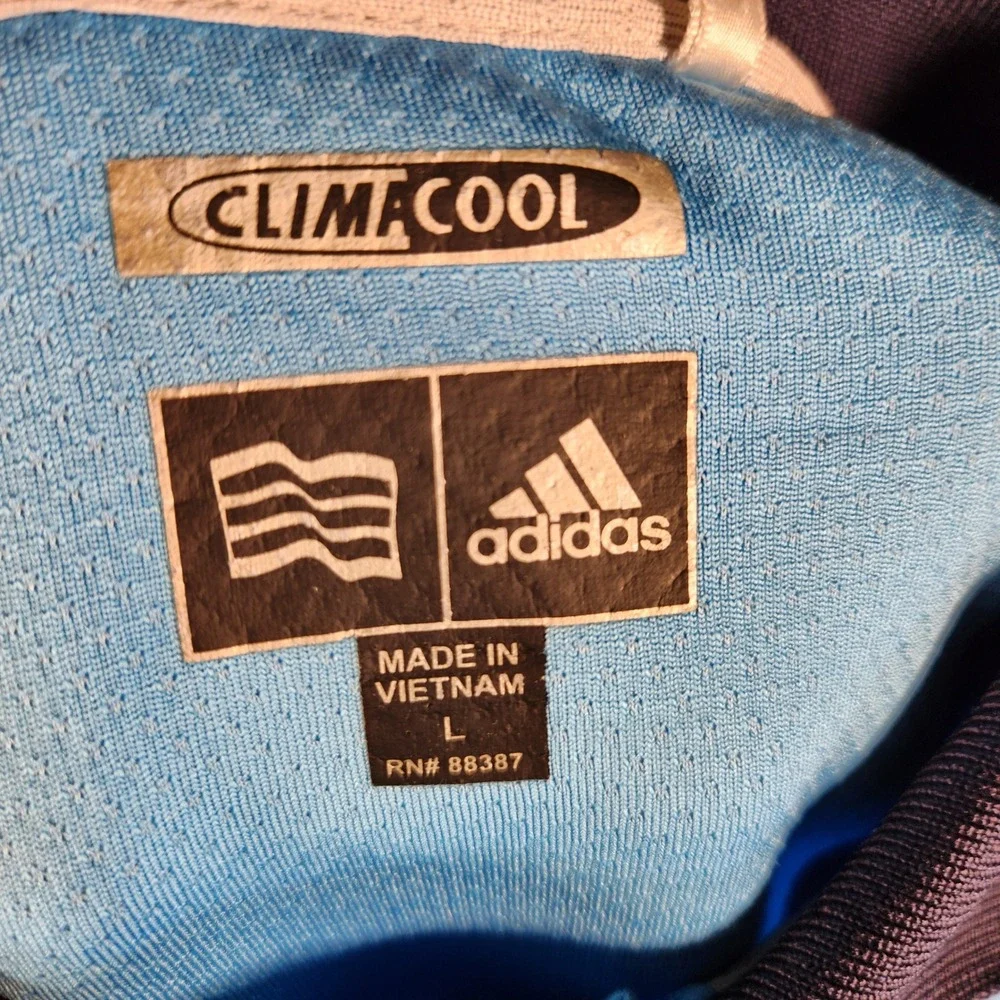 Adidas Polo Shirt Mens L Blue Excellent ClimaCool Colorblock Golf Walnut Creek